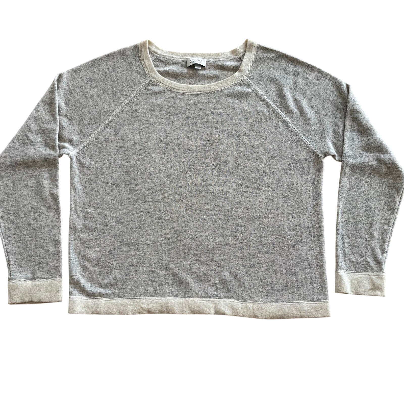 Kinross Cashmere Neutrals Pullover Sweater Contrast Trim Size Large